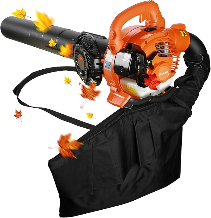 Leaf Vacuum Cordless with Bag 2 in 1 Gas Powered Leaf Mulcher 2 Stroke 424 CFM Leaf Blower Vacuum Dual-Purpose Leaf Sucker Cleaner with Straight and Curved Blow Pipe for Leaf Snow(Delivery from US)