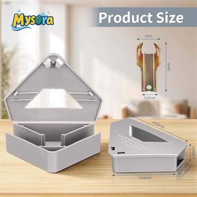 12 Pack Mouse Bait Stations with Visible Window &amp Keys Lockable Rodent Control Boxes Triangular Mice Traps Box for Indoor Outdoor Corners Garage Kitchen Bait Not Included (Gray)