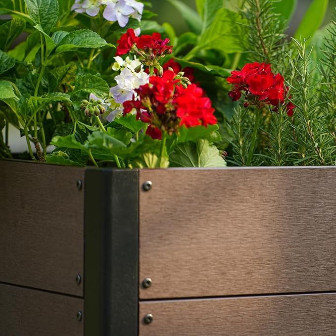 Wood Raised Garden Bed 19x19x17 in Tall Outdoor Planter Box with Bottom Deep Root Elevated Garden Bed for Vegetables Herbs Flowers All-Weather Composite Rectangle Planter for Patio Backyard