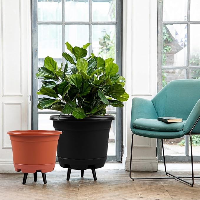 5 Pack 8.5 inch Plant PotOutdoor Flower PotsPlastic pots for Plants Indoor with Drainage Holes and Trays Decorative Garden Containers Sets for Houseplants