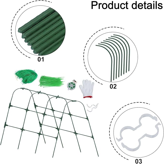 Garden Trellis Support for Raised Beds with U Shape Frame Plastic Coated Steel Construction for Climbing Vegetables and Flowers