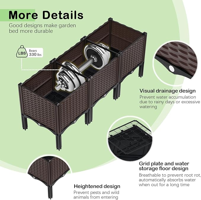 Garden Boxes Outdoor Raised Garden Bed with Legs Planter Boxes Outdoor with Easy Assembly Garden Box with Drain Outlet for Vegetables/Herbs47x15x19in