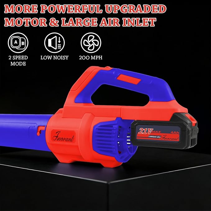 Leaf Blower Cordless with Battery and Charger 500 CFM/200 MPH Electric Leaf Blowers with 2 Speeds 2 Extended Tubes 1 x 2.0 Ah Battery-Powered Leaf Blowers for Lawn Care Blowing Leaves Yard(RED)