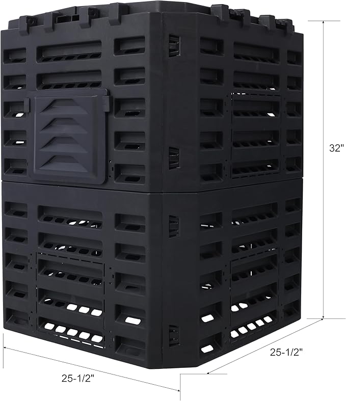Garden Composter Bin Made from Recycled Plastic – 90 Gallons (340Liter) Large Compost Bin - Create Fertile Soil with Easy Assembly Lightweight Aerating Outdoor Compost Box