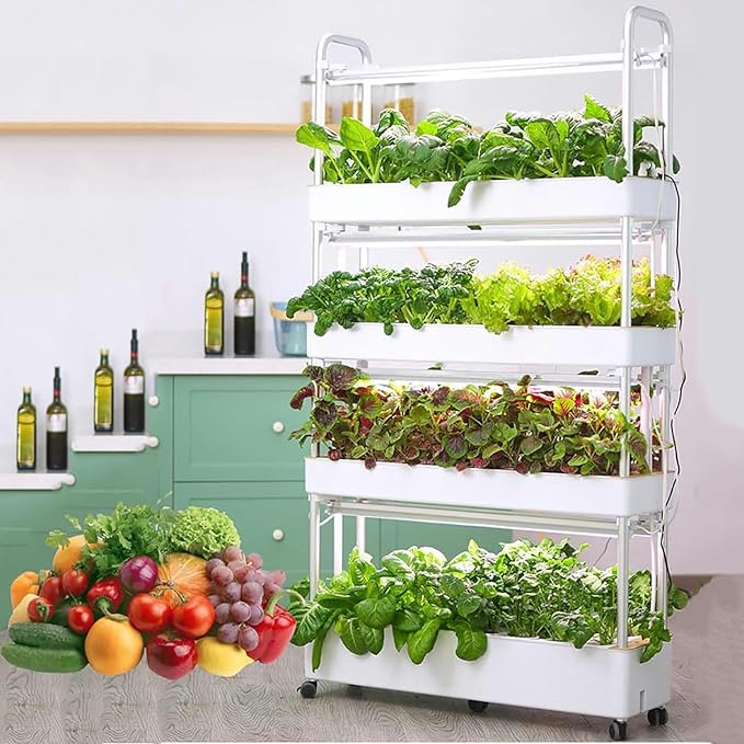 Hydroponic Growing with Automated LED Grow Lights Vertical Farming for Indoor Tower Garden Intelligent Multi-Layer Planter Cultivati