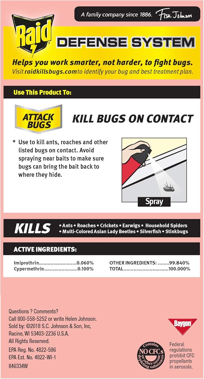 Raid Ant &amp Roach Killer Spray for Listed Bugs Insect Spider For Indoor Use Fresh Scent 12 Oz Pack of 12