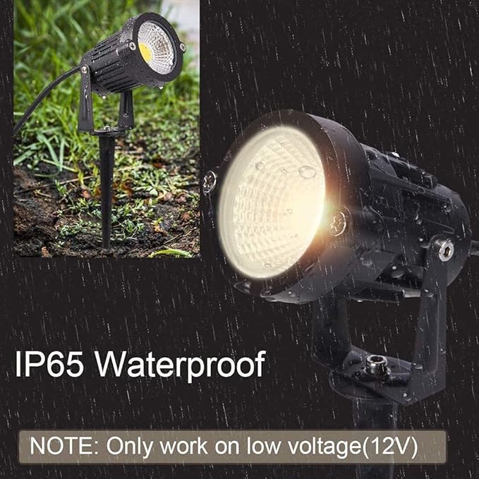 Youngine Pack of 2 12V Low Voltage LED Landscape Lights Waterproof Outdoor Walls Trees Flags Spotlights 5W COB Garden Yard Path Lawn Light with Spike Stand (Warm)NO Plug