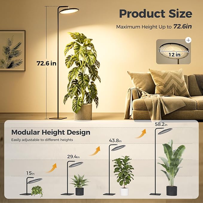 Bamworld Hanging Grow Light for Indoor Plants Full Spectrum 10 Dimmable Levels LED Grow Light Long Cord Timer Garden Greenhouse Flowers Large Tall Plant Black with Upright Stand