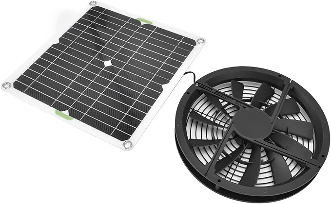 ViaGasaFamido 10 Inch Circular Ventilation Cabinet Solar Panel Fan 100W Solar Panel Fan Kit for Small Chicken Coops Greenhouses Sheds Pet Houses Window Exhaust