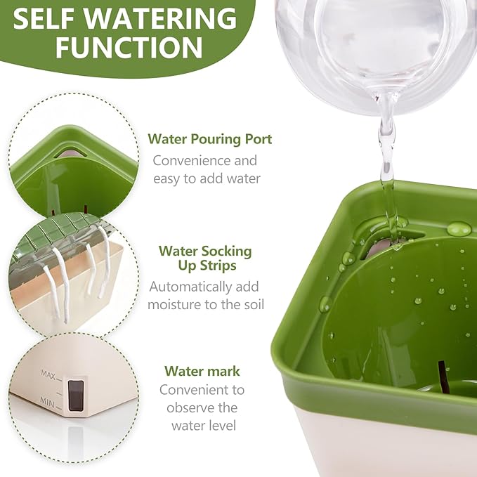 OurWarm Self Watering Pots for Indoor Plants 6 Pack 10.5 Inch Plastic Window Herb Planter Box with Water Level Indicator Modern Decorative Windowsill Planters for Herbs Flowers Seedlings
