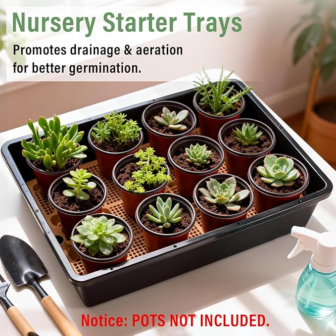 5 Pack Nursery Pots Trays with Removable Mesh Drainage Mat Plastic Seed Starter Trays (17x12x3.5) with Drainage Hole Propagation Kit for Seedlings Microgreens Plant Germination (Black)