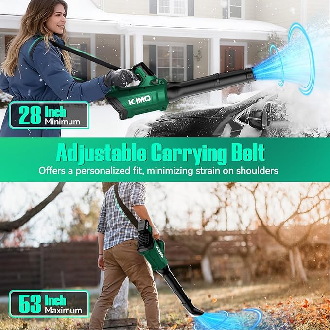 KIMO Cordless Leaf Blower with Battery and Charger 750CFM 220MPH 4 Speeds w/Turbo Mode Brushless Motor 3 Extended Tube 2x4.0Ah Battery Powered Leaf Blowers for Lawn Care Patio Cleaning Wet Leaves