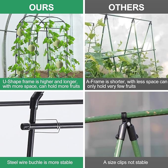 Garden Arch Cucumber Trellis for Climbing Plants Outdoor 6.7ft Tall Archway Arbor Plant Support Grape Vine Tomato Pea Bean Trellis for Raised Bed Backyard Black
