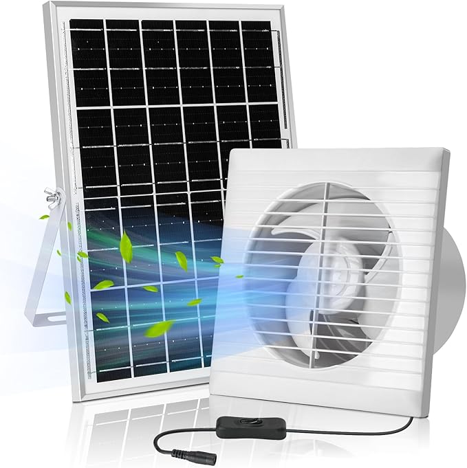 Solar Powered Exhaust Fan 15W Solar Panel + 6 Ventilation Vent Fan for Outside Greenhouse Chicken Coop Shed Pet House