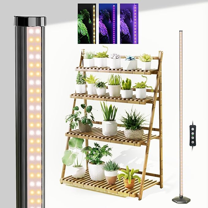 Grow Lights for Indoor Plants with Timer 192 LEDs 42W Vertical Full Spectrum Grow Light 65 Inch Standing Grow Lights 3 Light Modes 5-Level Dimmable Wide Coverage