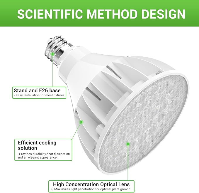 RDJ Bouns 26W Dimmable LED Grow Light Bulb with Remote &amp Timer Full Spectrum Plant Bulb for Indoor Plants Auto On/Off 4/8/12H Natural White PAR38 Grow Lamp for Succulents Seeds E26 Base