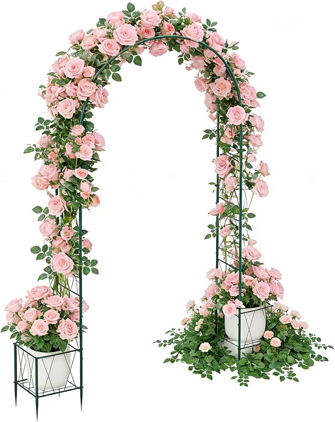 Thickened Tube Garden Arch Trellis with Planter BoxesMetal Arch FramePumpkin Archway Outdoor Garden Arbors and Arches for Wedding Party Decoration Christmas Decor Pergola for Garden Backyard(Green)