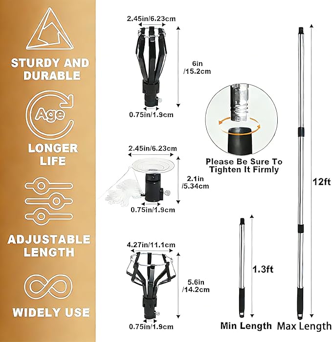 Upgraded 13FT Assembled Light Bulbs Extension Pole Changer for High Ceilings and Recessed LightsLight Bulbs Changer with Baskets and Suction Cup for Light Bulb Removal Tool for Household.