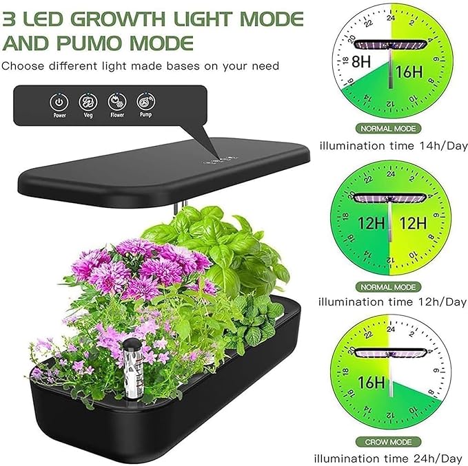Hydroponics Growing System Indoor Garden with 35W Grow Light Full Spectrum Healthy Fresh Herbs Vegetables 12 Pods Indoor Gardening System for Gifts Kitchen Vegetable(Black)