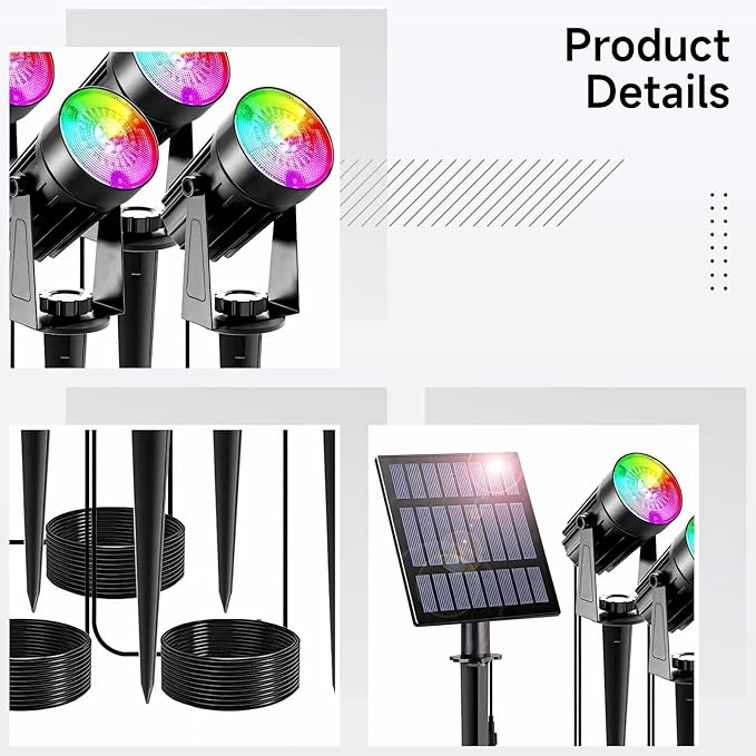 Solar Lights Outdoor Color Changing Led Pathway Landscape Spotlights Garden RGB Yard Lights Weatherproof Easy Installation Energy Savings