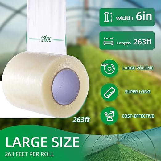 Greenhouse Repair Tape 6.3 mil Thickness Greenhouse Plastic Tape Clear UV Resistant Greenhouse Sheeting Coverings Film Tape(6inX263ft)