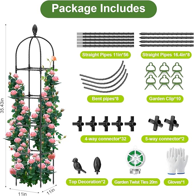 2 Pack Garden Obelisk Trellis 70 Tall Plant Support for Climbing Vine Metal Covered Plastic Coating Rustproof Heavy Duty Rose Trellis Indoor Outdoor(Black 70 * 11.8 * 11.8IN（H*W*L）)