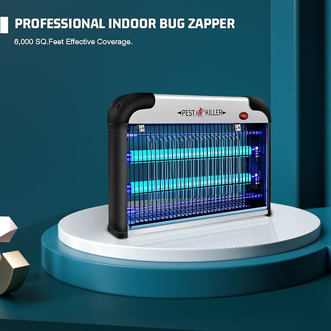 Indoor Electric Bug Zapper 2800V Powerful Flying Insect Mosquito Killer w/ 20W Blue Light Attract Plug-in Pest Control Machine for Moth Fruit Fly Fungus Gnat Garage Bug Catcher/Eliminator/Trap