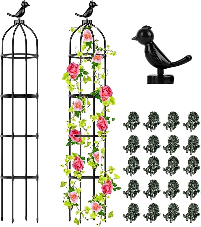 Hysagtek 2 Pack Garden Obelisk Trellis for Climbing Plants Garden Outdoor Indoor Potted Plant Support Removable Obelisk Trellis with 20 Plant Clips