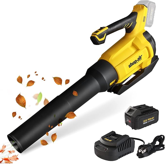 20V Cordless Leaf Blower 450CFM/110MPH Brushless Blower with Variable Speed Lightweight for Lawn Care Snow Blowing Yard Cleaning 4.0Ah Battery (Quick Charger Included)