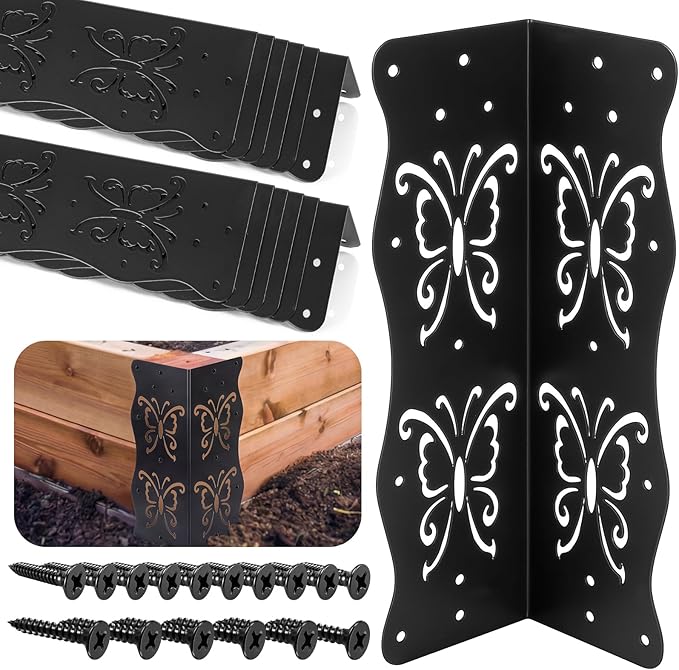 12 Pack Raised Garden Bed Corner Brackets with Securing Lip Fits Lumber up to 2 x 12 Metal Garden Corner Bracket for Wood Frame Bed 11 L x 3 W x 3 H Butterfly Style