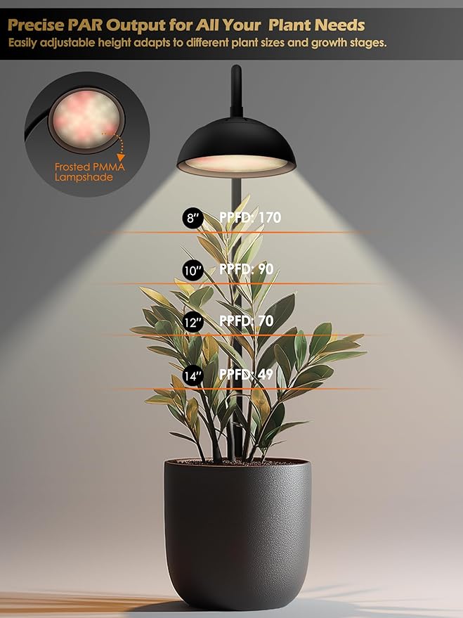 GLOWRIUM Smart Grow Lights for Indoor Plants10W Full Spectrum LED Plant Light with 3/9/12 Timer10 Dimmable LevelsHeight Adjustable Grow Light with Base (Black)