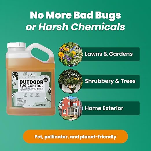 Cedarcide Outdoor Bug Control | Kills &amp Repels Mosquitoes Ticks Fleas Mites &amp More with Natural Essential Oils | Family &amp Pet-Safe | PCO Choice | Lemongrass Gallon with Sprayer