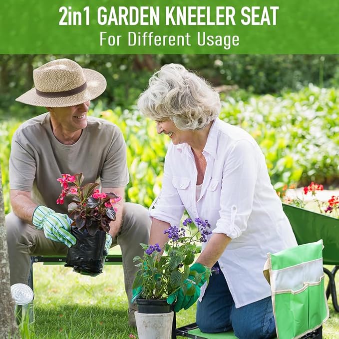 Garden Kneeler and Seat Heavy Duty with 10.2” Wider Soft Pad Portable Folding Stool for Gardening with Extra Hand Pruner Sturdy Garden Kneeling Bench for Senior Help Stand Green