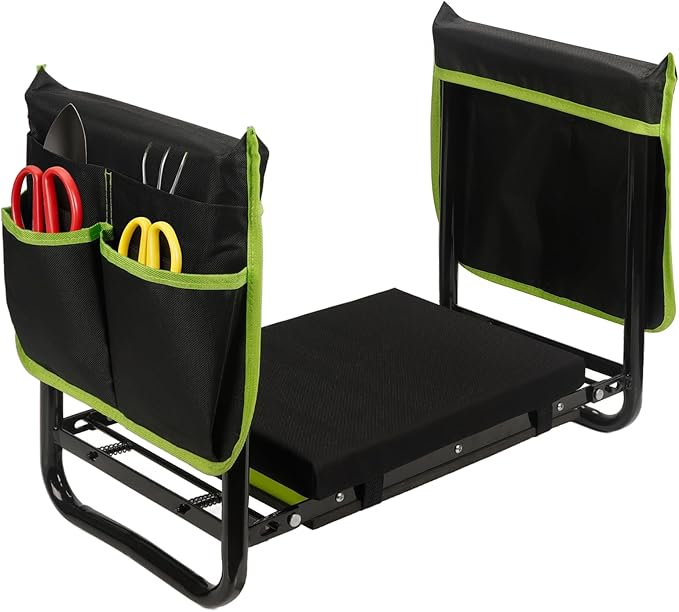 Garden Kneeler and Seat Heavy Duty Gardening Stool with 1.8 Thick Detachable Kneeling Pad Foldable Bench Chair with 2 Tool Pouches for Knee &amp Back Pain Relief for Women Men Seniors (Green)