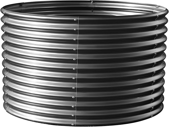 Land Guard 4×4×3ft Galvanized Raised Garden Bed Kit Round Galvanized Planter Raised Garden Boxes Outdoor Large Metal Raised Garden Beds for Vegetables Grey