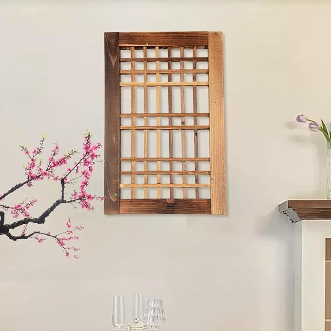 Window Frame Wooden Window Pane Wall Art Garden Trellis Lattice Deck Rustic Wood Material Lightweight Hanging Easy Maintenance Suitable for Farmhouse 40cmx26cm