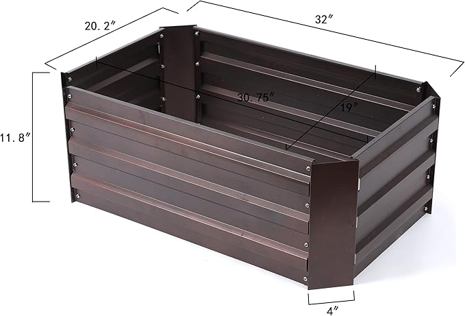 LuxenHome Brown Metal 32 x 20.2 Rectangular Raised Garden Bed