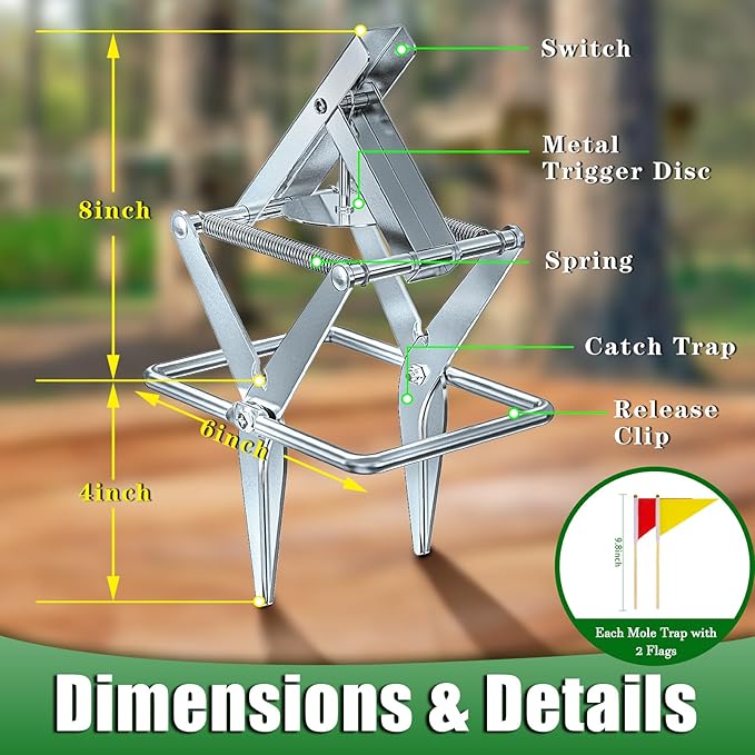 2 Pack Mole Traps That Kill Best Vole Traps Outdoor Use Scissor for Lawns Mole Trap Easy to Set Galvanized Steel Reusable Quick Capture Gopher