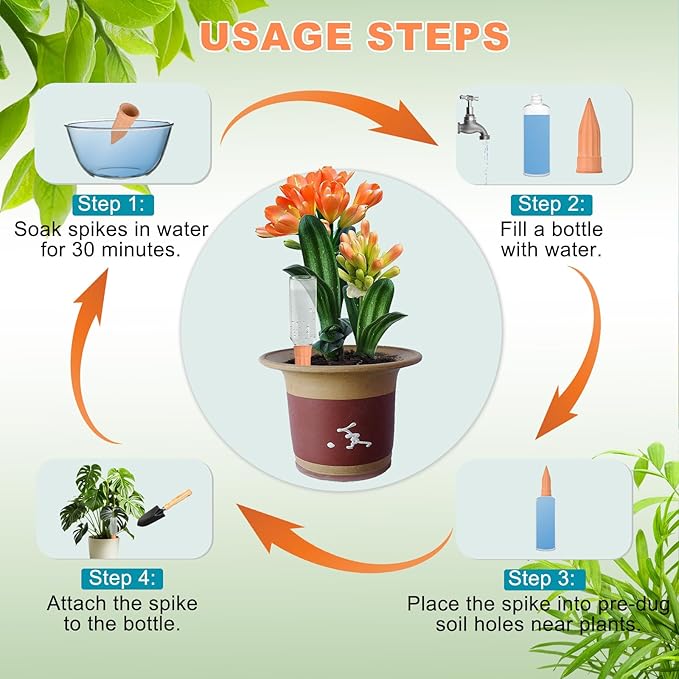 16 Pack Terracotta Plant Waterers - Self Watering Spikes and Watering Stakes for Automatic Watering Slow Release Watering Devices for Vacation Plant Watering Ideal for Indoor &amp Outdoor Plants