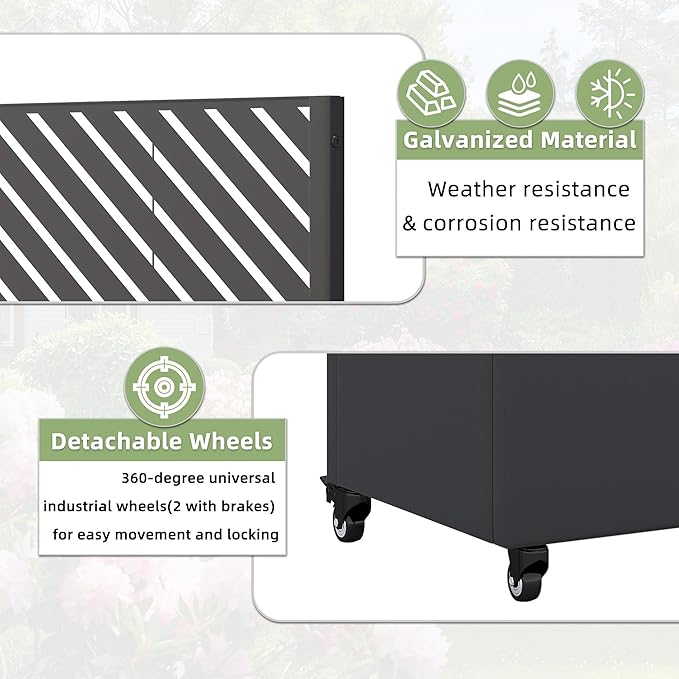Casaphoria Metal Raised Garden Bed with Trellis and Wheels 72x47x16 Planter Box for Climbing Plants Vegetables &amp Vines Features Drainage Holes and Privacy Screen Black(Parallel&ampLouvered