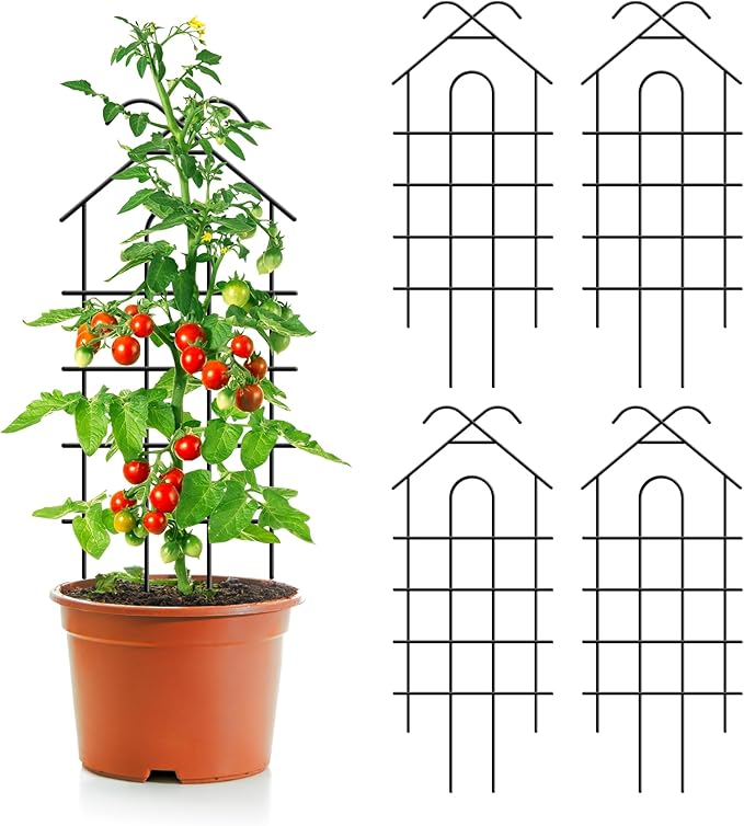 ARIFARO 32 Metal Garden Trellis for Climbing Plants 4 Pack Plant Trellis for Potted Plants Indoor Outdoor Black Trellis for Vines Flowers Cucumbers 13.4 Wide