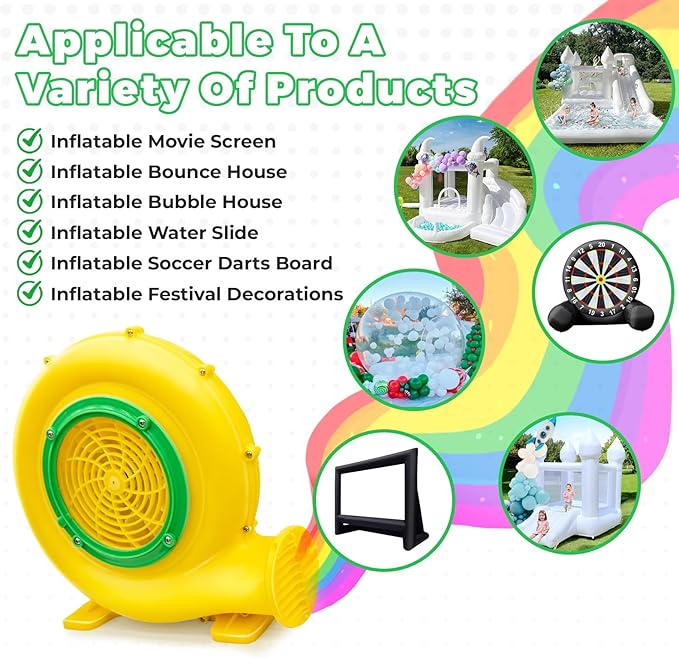 Bounce House Blower Air Blower for Bounce House Water Slide &amp Inflatable–IPX4 Waterproof PP Shell 110-120V with 4 StakesBullet-370W