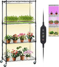 VEVOR Plant Stand with Grow Light 4-Tier Plant Shelfwith 45W Full Spectrum LED 3 Mode Plant Light with Timer and Wheel for Seed Starting Metal Plant Rack for Indoor Plants