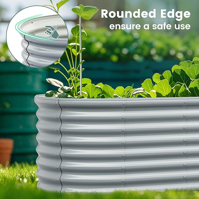 Round Raised Garden Bed Metal Garden Planter with Open Bottom Design Sprayed Plate &amp Safe Round Edge Elevated Garden Planter Box for Vegetables Flowers &amp Herbs (Gray)