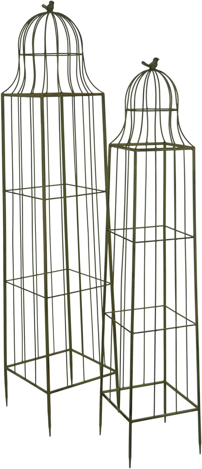 Benjara Meryl Plant Trellis Set of 2- Garden Tall Cage Design- Green Metal