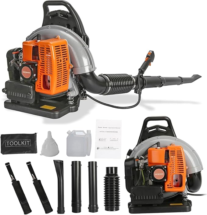 Backpack Leaf Blower 52CC 2-Stroke Gas Powered Leaf Blower 550CFM 1.25KW Air-Cooled Power Blower Snow Blower for Lawn Care Yard Dust Debris (Grey)