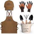 Tarpop Garden Tool Set Christmas Plant Whisperer Gardening Gifts for Women 7 Pcs Vegetable Planting Tool Kit Cap Canvas Apron Gloves Soil Scoop Transplant Trowel Cultivator Flower Tub(Brown)