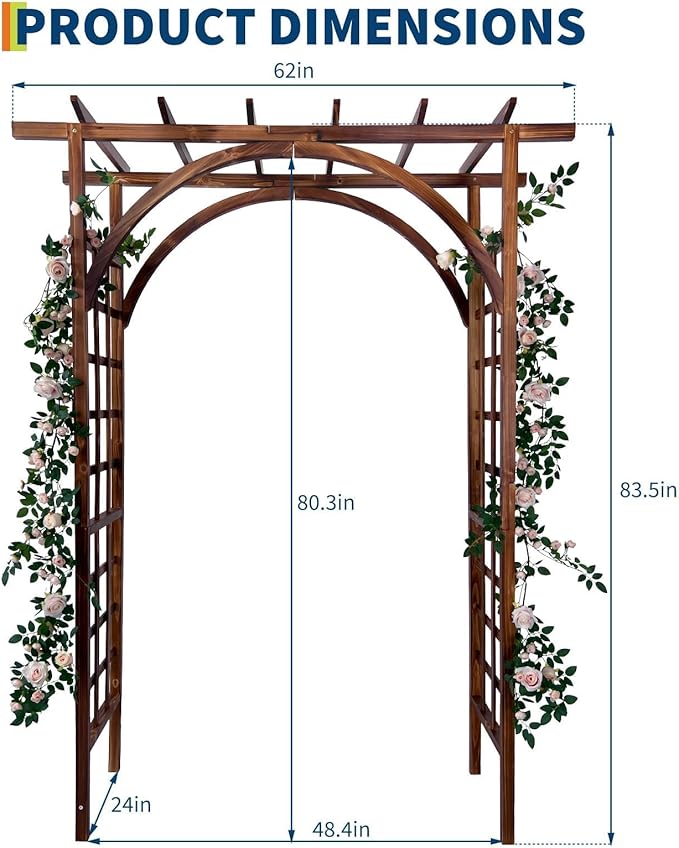 85 Wooden Garden Arbor Arch 7 ft Wood Garden Trellis with Arched and Flat Top Outdoor Walkway Arbor Stand for Plant Climbing Wedding Ceremony Decoration Pergola Patio Lawn Backyard Party