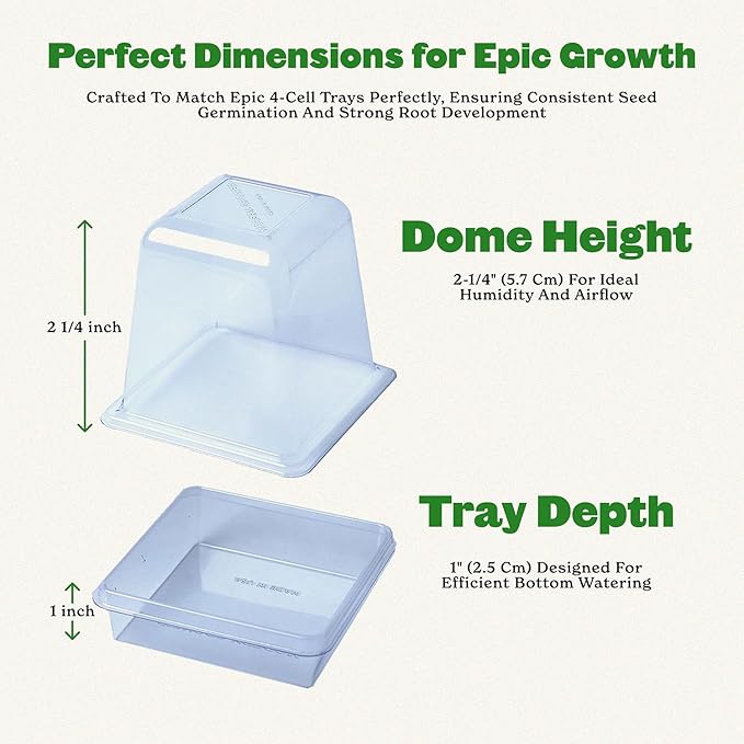 Epic Gardening Reusable Germination Domes &amp Trays - Easy Watering Seed Starting - Gardener Friendly Plant Trays for Seedlings | UV-Treated &amp BPA-Free (16)
