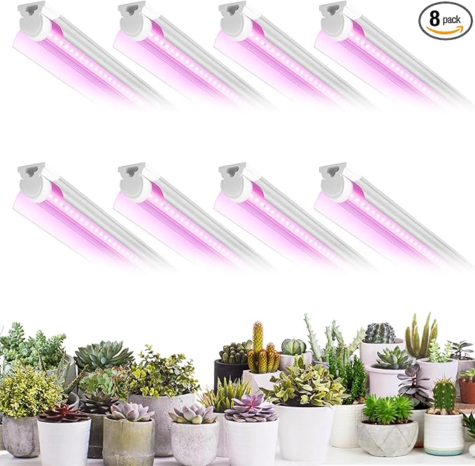 8 Pack LED Grow Light 2FT Upgrade 192W(8×24W) High Intensity Full Spectrum Indoor Grow Lights with High PPFD Value T8 Grow Lights for Indoor Plants Seed Starting Succulent Vegetables